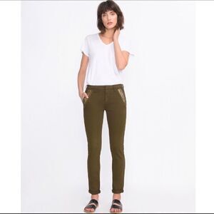 Anthropologie Reiko Sandy Ribbon Army Green Chino Fitted Bottom Pants Sz 26